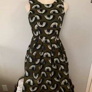 Vintage Anthropologie dress in olive, black and white